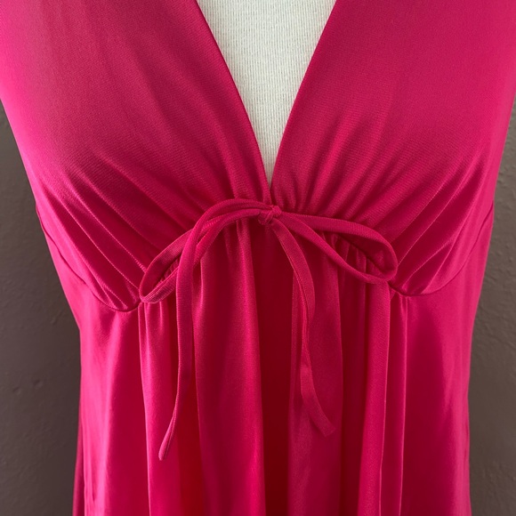 Vtg Pink Long Plunge V-Neck Empire Waist Flowy Elegant Luxurious Slip Dress Sz M - Picture 4 of 9